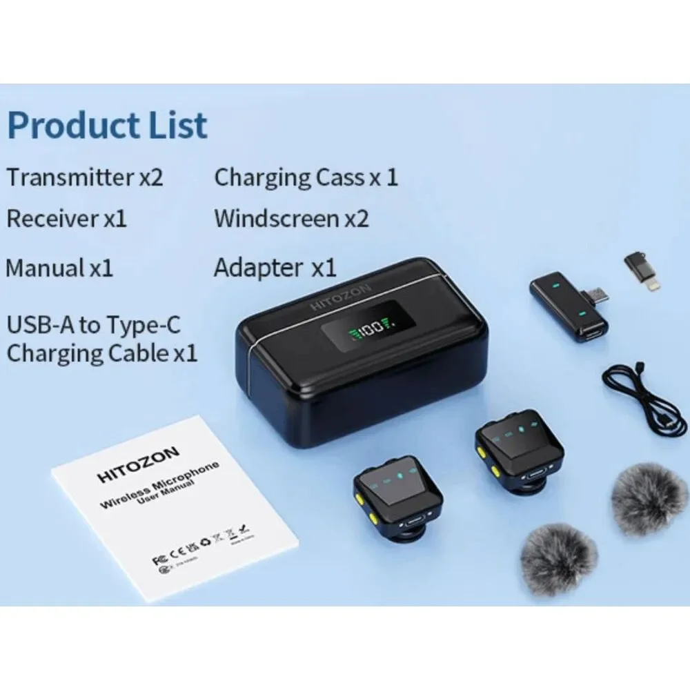 HITOZEN Wireless Lavalier Microphone for Smart Phones, Intelligent Noise Cancell